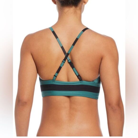 NIKE Women’s Statement Stripe V NECK Midkini BIKINI TOP - Picture 2 of 10